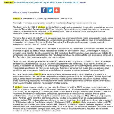 Intelbras é a vencedora do prêmio Top of Mind Santa Catarina 2019 -JorNow