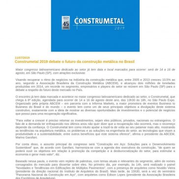 Construmetal 2019 debate o futuro da construção metálica no Brasil -Feiras do Brasil