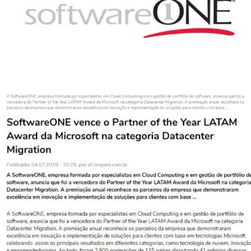 SoftwareONE vence o Partner of the Year LATAM Award da Microsoft na categoria Datacenter Migration- Ecompare