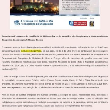 Situação da energia nuclear no Brasil é discutida em simpósio promovido pelo Instituto de Engenharia- Portal Splish Splash