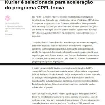 Kurier é selecionada para aceleração do programa CPFL Inova- Canal Executivo Blog