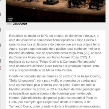 Felipe Coelho no palco com a Camerata Florianópolis- Jornal Imagem da Ilha
