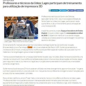 Professores e técnicos da Udesc Lages participam de treinamento para utilização de impressora 3D- Portal UDESC