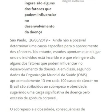 Estudos apontam relação entre o câncer e a alimentação- Curitiba TI