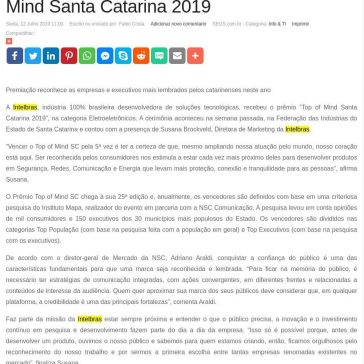 Intelbras é a vencedora do prêmio Top of Mind Santa Catarina 2019- SEGS