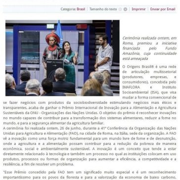 Origens Brasil® ganha Prêmio Internacional de Inovação para a Alimentação e Agricultura Sustentáveis da ONU – Revista Panorama