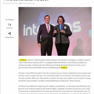 Intelbras é a vencedora do prêmio Top of Mind Santa Catarina 2019- InforChannel