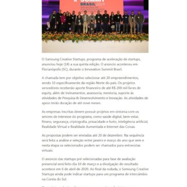 Samsung divulga empresas pré-selecionadas para 5° Creative Startups- Mais Celular