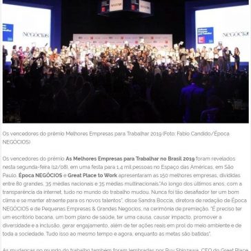 Os vencedores do prêmio As Melhores Empresas para Trabalhar no Brasil 2019- A Notícia