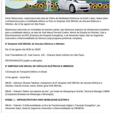 Infraestrutura para a mobilidade elétrica no Brasil é destaque no 8° Simpósio SAE de VEH -SHR Editorial