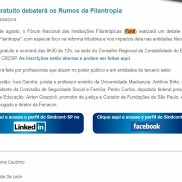 Fórum gratuito debaterá os Rumos da Filantropia -Sindcont SP
