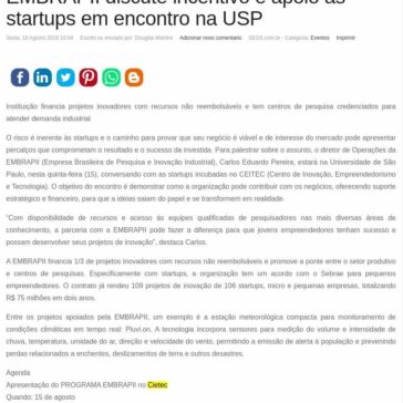 EMBRAPII discute incentivo e apoio às startups em encontro na USP- SEGS