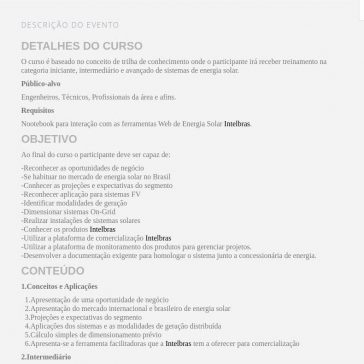 Certificação em Energia Solar Intelbras- Sympla