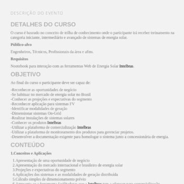 Certificação em Energia Solar Intelbras -Sympla