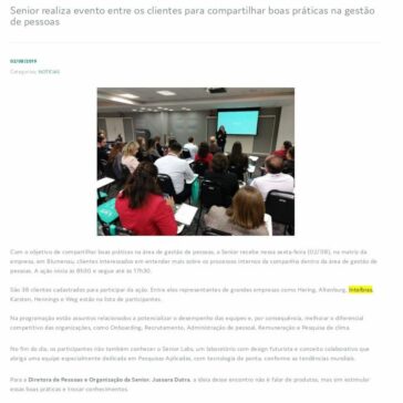 Senior realiza evento entre os clientes para compartilhar boas práticas na gestão de pessoas- Senior
