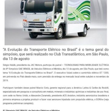Presidente da JAC Motors fala do caminhão elétrico iET 1200 no Simpósio SAE BRASIL VEH- Chico da Boleia