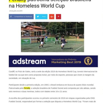 Penalty patrocina seleção brasileira na Homeless World Cup- Grandes Nomes da Propaganda