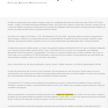 ABIFER NA MÍDIA: VLT: um grande passo- ABIFER