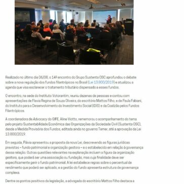 14° encontro do grupo Sustenta OSC promove atualização sobre fundos patrimoniais -Gife