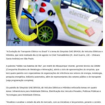 Simpósio SAE BRASIL de Veículos Elétricos e Híbridos acontece em São Paulo- Mecânica On-line