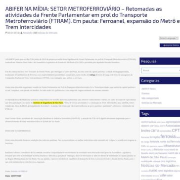 ABIFER NA MÍDIA: SETOR METROFERROVIÁRIO – Retomadas as atividades da Frente Parlamentar em prol do Transporte Metroferroviário (FTRAM). Em pauta: Ferroanel, -ABIFER