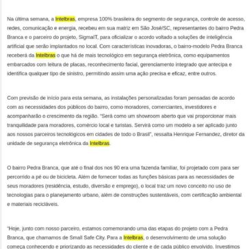 Intelbras fornece soluções de inteligência artificial para Pedra Branca -Porto Gente