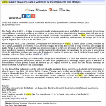 Cietec amplia para o mercado o workshop de monitoramento para startups- Difundir