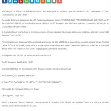 Presidente da ACS Aviation apresenta avião elétrico no Simpósio SAE BRASIL VEH -SEGS