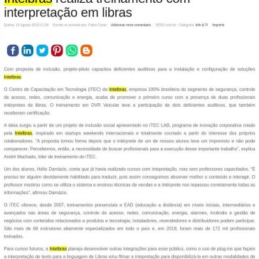 Intelbras realiza treinamento com interpretação em libras -SEGS
