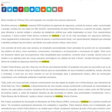 Intelbras fornece soluções de inteligência artificial para Pedra Branca- SEGS