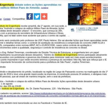 Instituto de Engenharia debate sobre as lições aprendidas no incêndio no edifício Wilton Paes de Almeida- JorNow