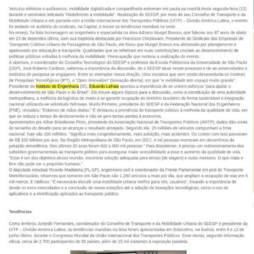 Perspectivas e soluções à mobilidade urbana em debate- SEESP