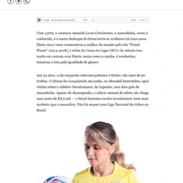 Conheça Amandinha, cinco vezes melhor do mundo no futsal com apenas 24 anos- O Globo (On-line)