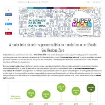 Evento FEIRA APAS SHOW recicla mais de 200.000 kg com gestão de resíduos- Sou Reziduo Zero