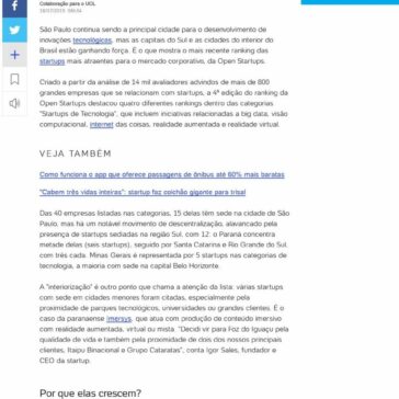 Região Sul e interior despontam como polo das melhores startups do país- UOL