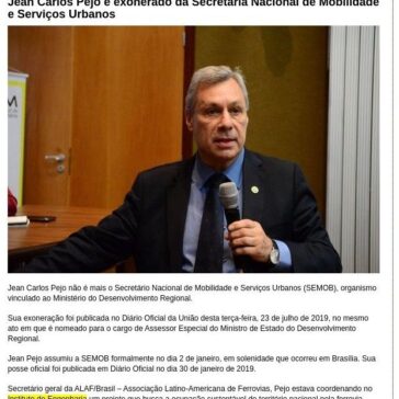 Jean Carlos Pejo é exonerado da Secretaria Nacional de Mobilidade e Serviços Urbanos- SHR Editorial