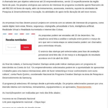 Samsung Creative Startups anuncia início do Batch #5- Blog do Armindo