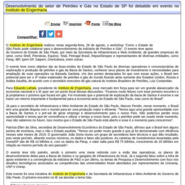 Desenvolvimento do setor de Petróleo e Gás no Estado de SP foi debatido em evento no Instituto de Engenharia- Difundir