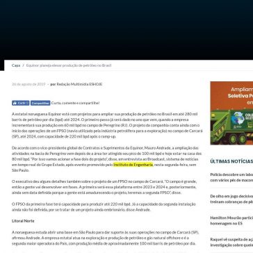 Equinor planeja elevar produção de petróleo no Brasil- ES Hoje