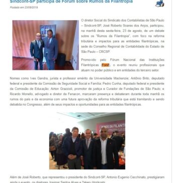 Sindcont-SP participa de Fórum sobre Rumos da Filantropia -Sindcont SP