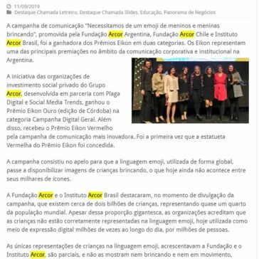 CAMPANHA DA FUNDAÇÃO E DO INSTITUTO ARCOR GANHA PRÊMIO EIKON DE COMUNICAÇÃO NA ARGENTINA – Panorama de Negócios