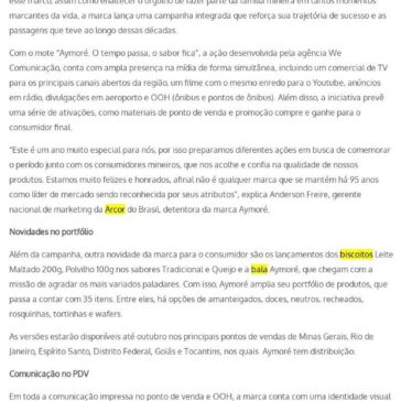 Campanha celebra os 95 anos da história da Aymoré no ramo alimentício – CliqueABC