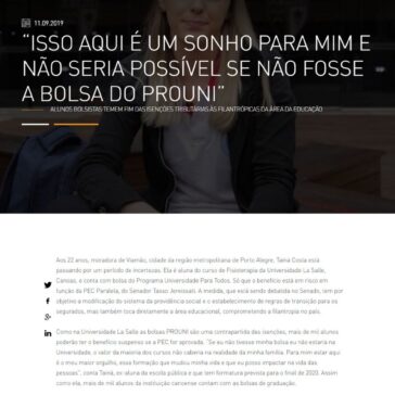 “ISSO AQUI É UM SONHO PARA MIM E NÃO SERIA POSSÍVEL SE NÃO FOSSE A BOLSA DO PROUNI” – Universidade La Salle