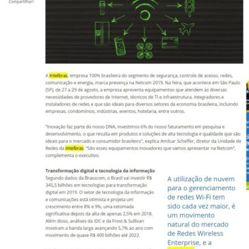 Netcom 2019: Intelbras apresenta soluções tecnológicas para projetos de redes- InforChannel