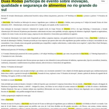 Duas Rodas participa de evento sobre inovação, qualidade e segurança de alimentos no rio grande do sul – Aditivos & Ingredientes