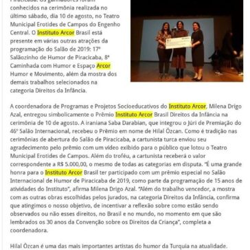 PRÊMIO INSTITUTO ARCOR BRASIL DIREITOS DA INFÂNCIA FOI PARA A TURQUIA NO SALÃO INTERNACIONAL DE HUMOR- Panorama de Negócios