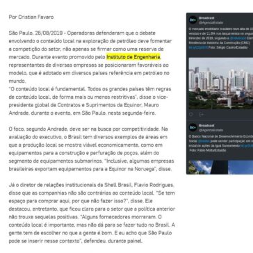Conteúdo local em petróleo deve focar em competição e não reserva de mercado, dizem executivos- Agência Estado