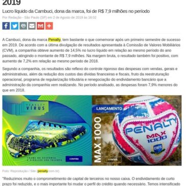Penalty fecha primeiro semestre de 2019 com crescimento de 14,5%- Máquina do Esporte