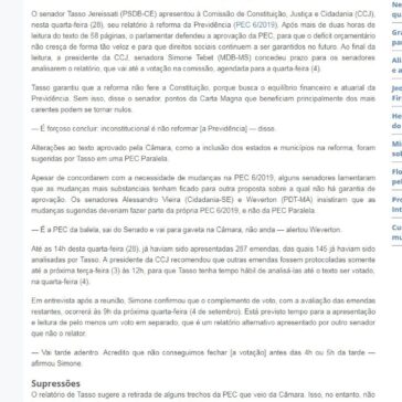 Parecer de relator da PEC da Previdência é lido na CCJ do Senado -Parlamento Piauí