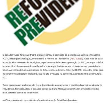 Relatório de Tasso à PEC da Previdência é lido na CCJ. Votação será 4 de setembro – URGENTE NEWS